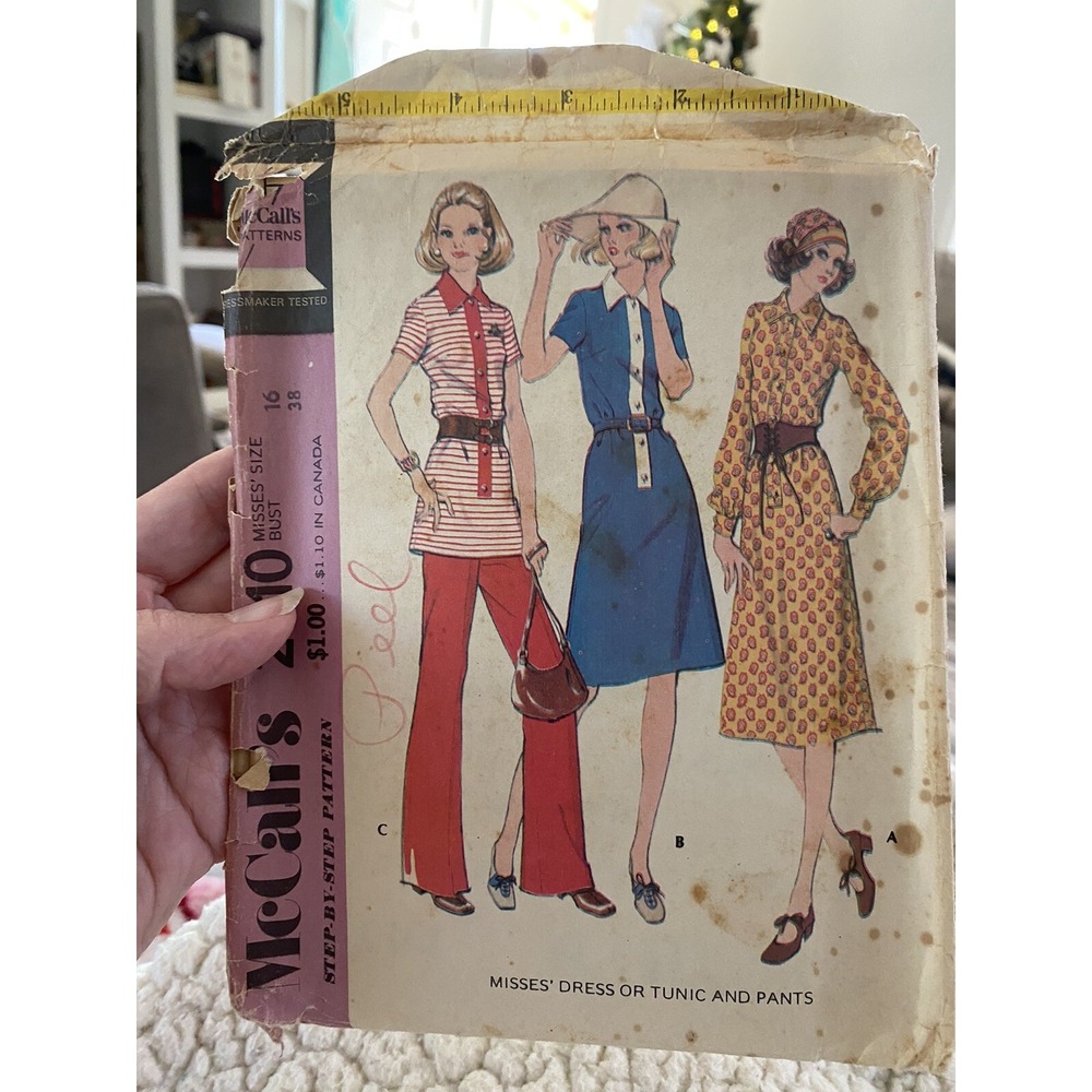 Vintage McCalls 2910 Dress Tunic Pants Sewing Pattern Size 16 Cut Complete 70s